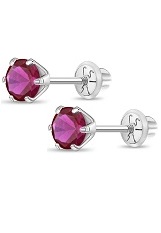 catchy white gold 4mm round July Birthstone baby earrings